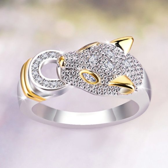 NEW White&Yellow Gold Diamond Panther Cat Ring - Picture 2 of 5